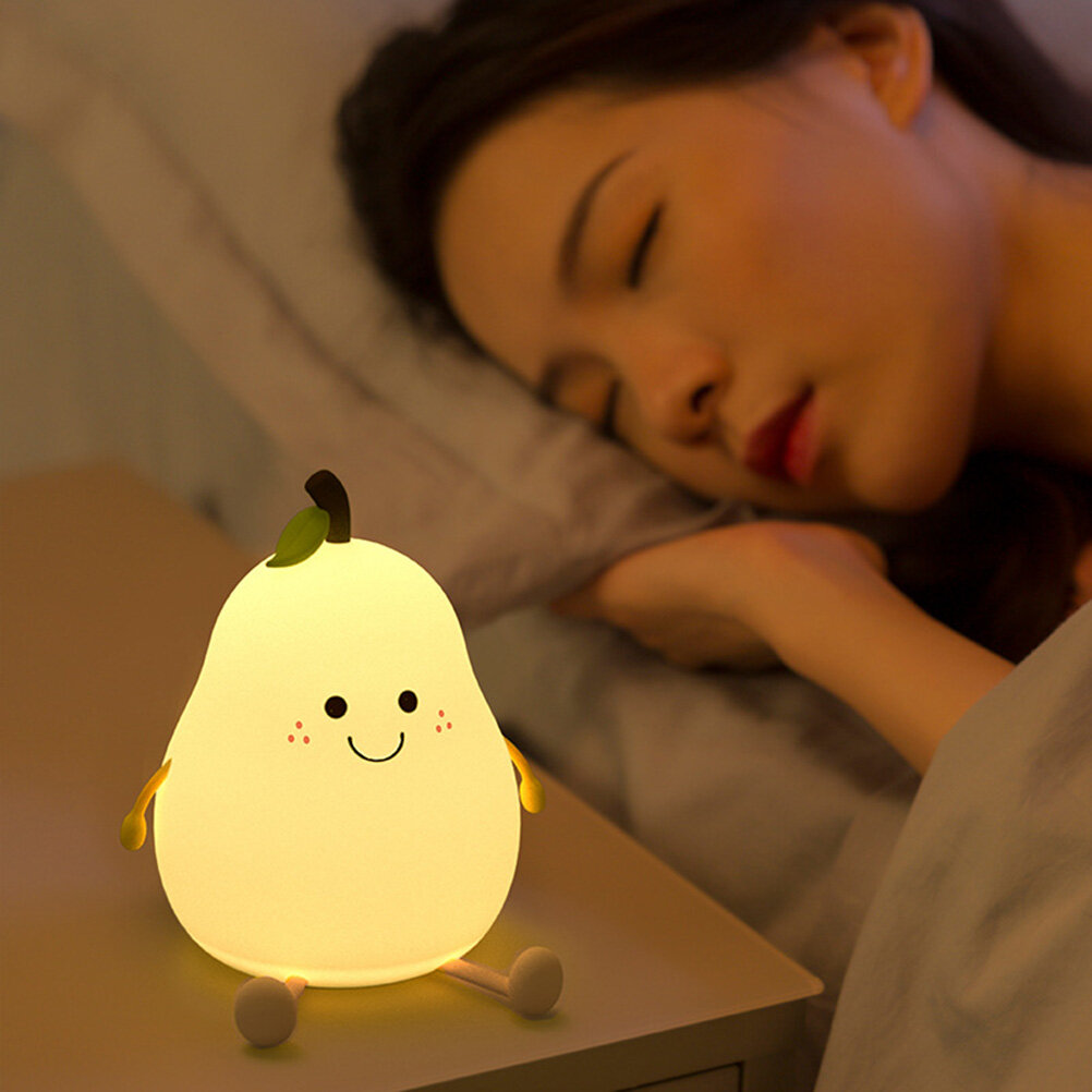 Creative Pear Shaped Night Light USB Charging LED Cartoon Silicone Night Light Warm Light Table Bedside Lamp for Bedroom Livingroom