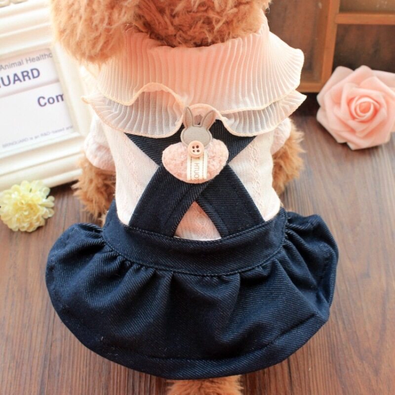 DY Yêu Quần Áo Cho Chó Dễ Thương Chó Nhỏ Ruffle Denim Đầm Mùa Hè Cho Chó Nữ