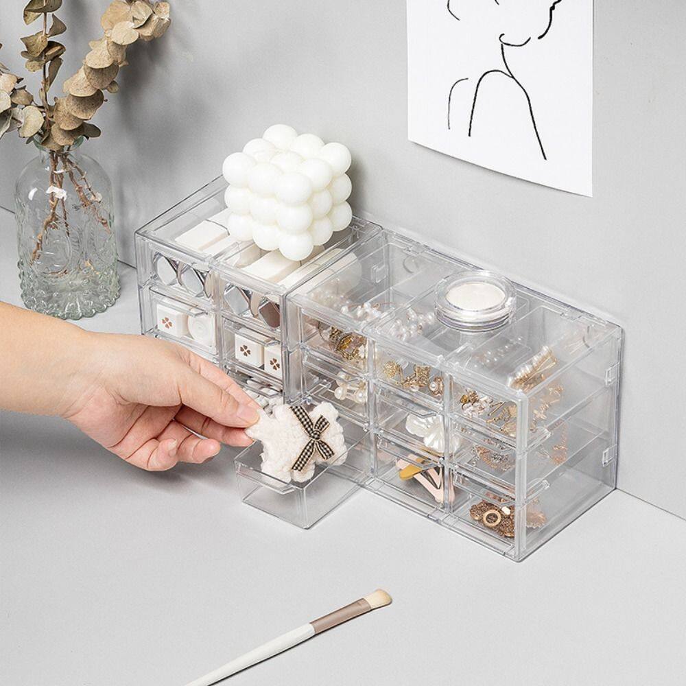 BUBLER Waterproof Stackable Storage Cabinet Cosmetics Earphone Makeup Container Sundries Desktop Storage Drawer Drawer Storage Box Stationery Organizer Transparent Storage Box