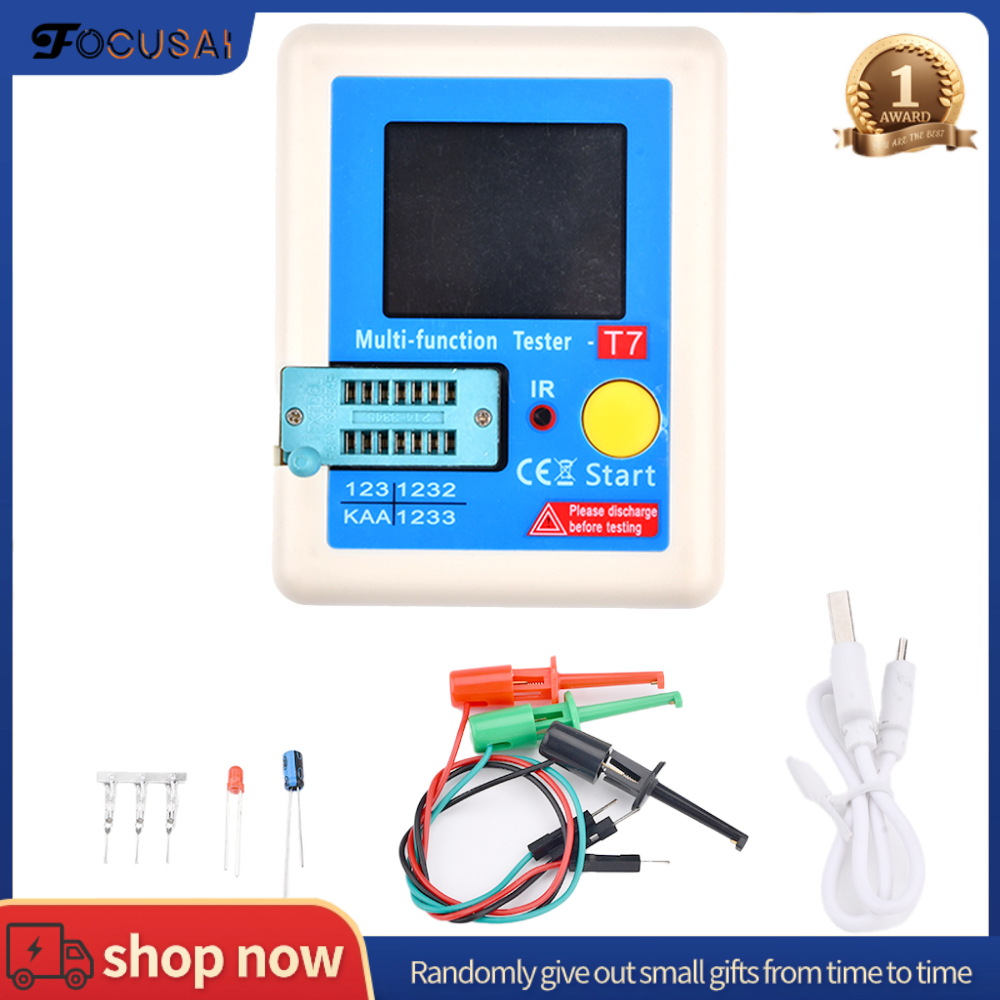 FocusAi LCR-T7 new transistor tester diode transistor capacitance tester LCR ESR tester NPN PNP MOSFET multi-function tester multimeter 160x128 TFT display