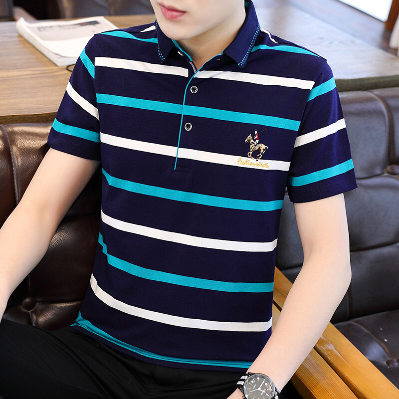 YIKOO New Fashion Mens Polo Shirt Short-sleeve Business Striped Shirt Polo homme Casual Men Clothes Fashion Tshirts Plus Size READY STOK
