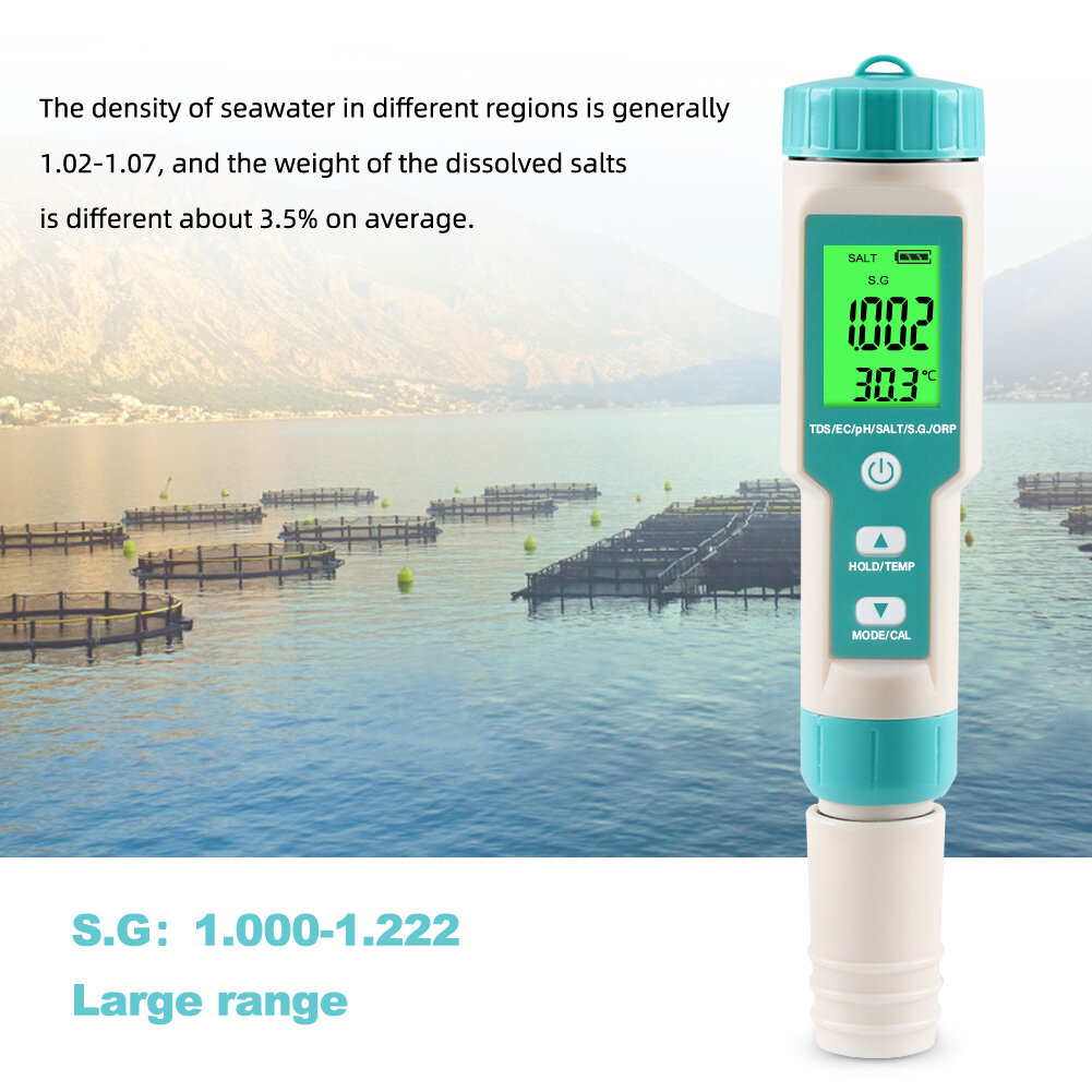 Yieryi pH Meter 7 in 1 PH/EC/TDS/Salinity/S.G/ORP/Temperature Water Quality Meter Hydroponics Tester IP67 Waterproof for Drinking Water, Aquarium