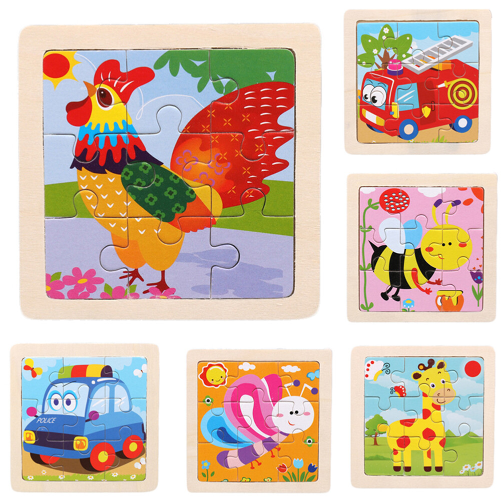 9Pcs Wooden Cartoon Animals Kids Jigsaw Puzzle Toy Learning Education Panel
