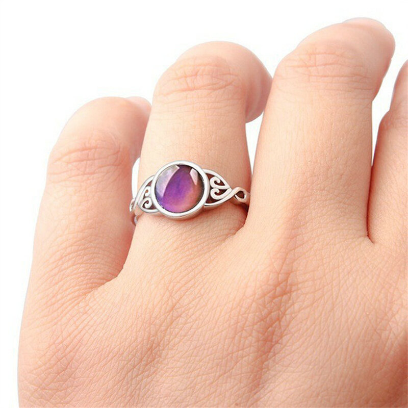 [Ilovediy] thay đổi Nhẫn Tâm trạng cảm xúc tròn có thể thay đổi vòng kiểm soát nhiệt độ đá quý màu thay đổi Nhẫn nữ nữ