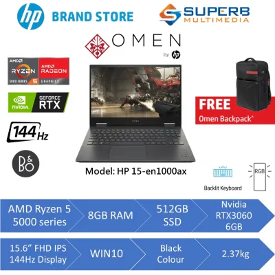 HP OMEN Laptop 15-en1000AX (AMD Ryzen 5 5600H, 8gb ram, 512gb ssd, RTX3060 6GB, 15.6" FHD IPS, Win10)