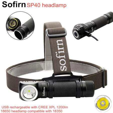 Sofirn SP40 Led Headlamp Xpl 1200lm 18650 Usb Rechargeable Headlight 18350 Flashlight with Power Indicator Magnet Tail