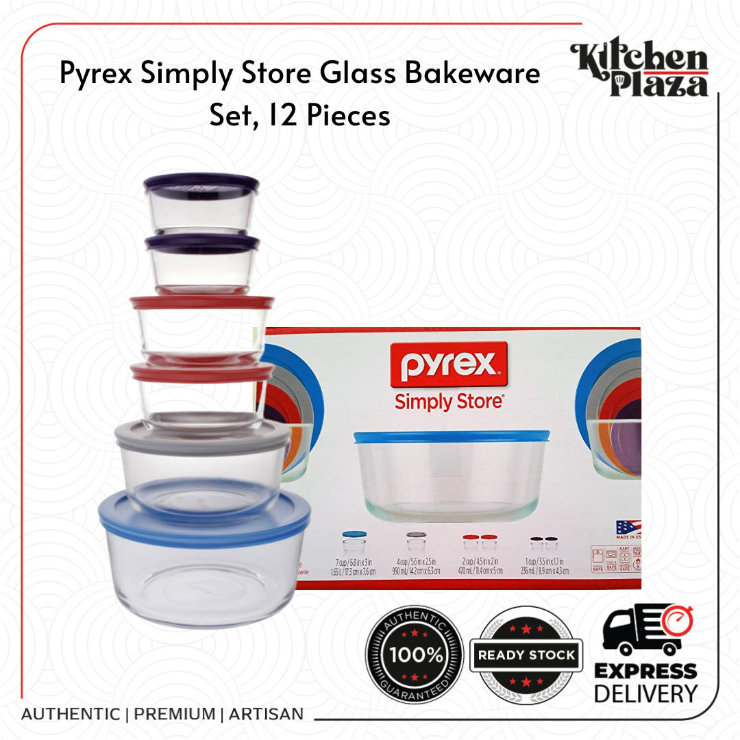 Pyrex Glass 12-Piece Simply Store Round Food Storage Set Lazada