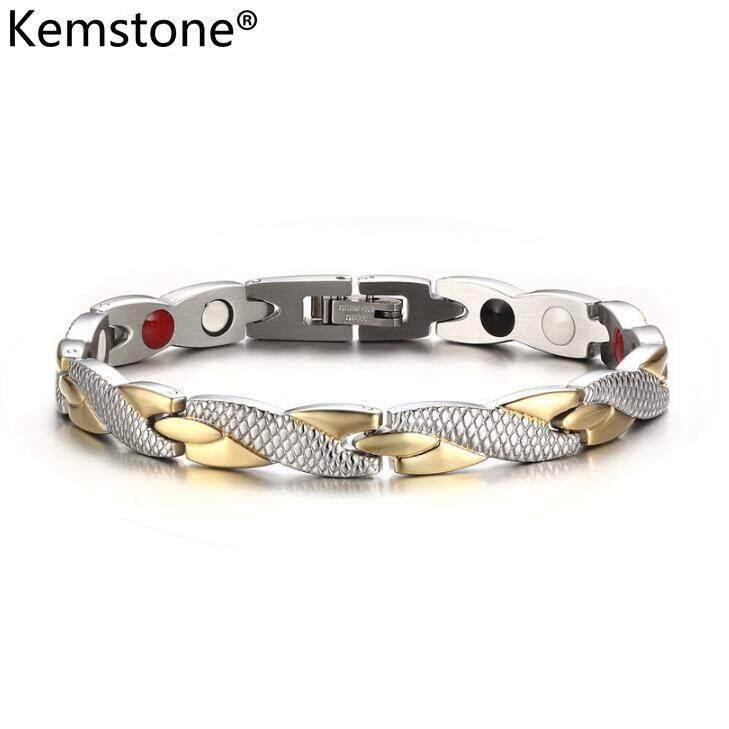 Kemstone Silver and Gold Plated Healthy Bracelet Magnetic Stone Inlaid Men Bracelet