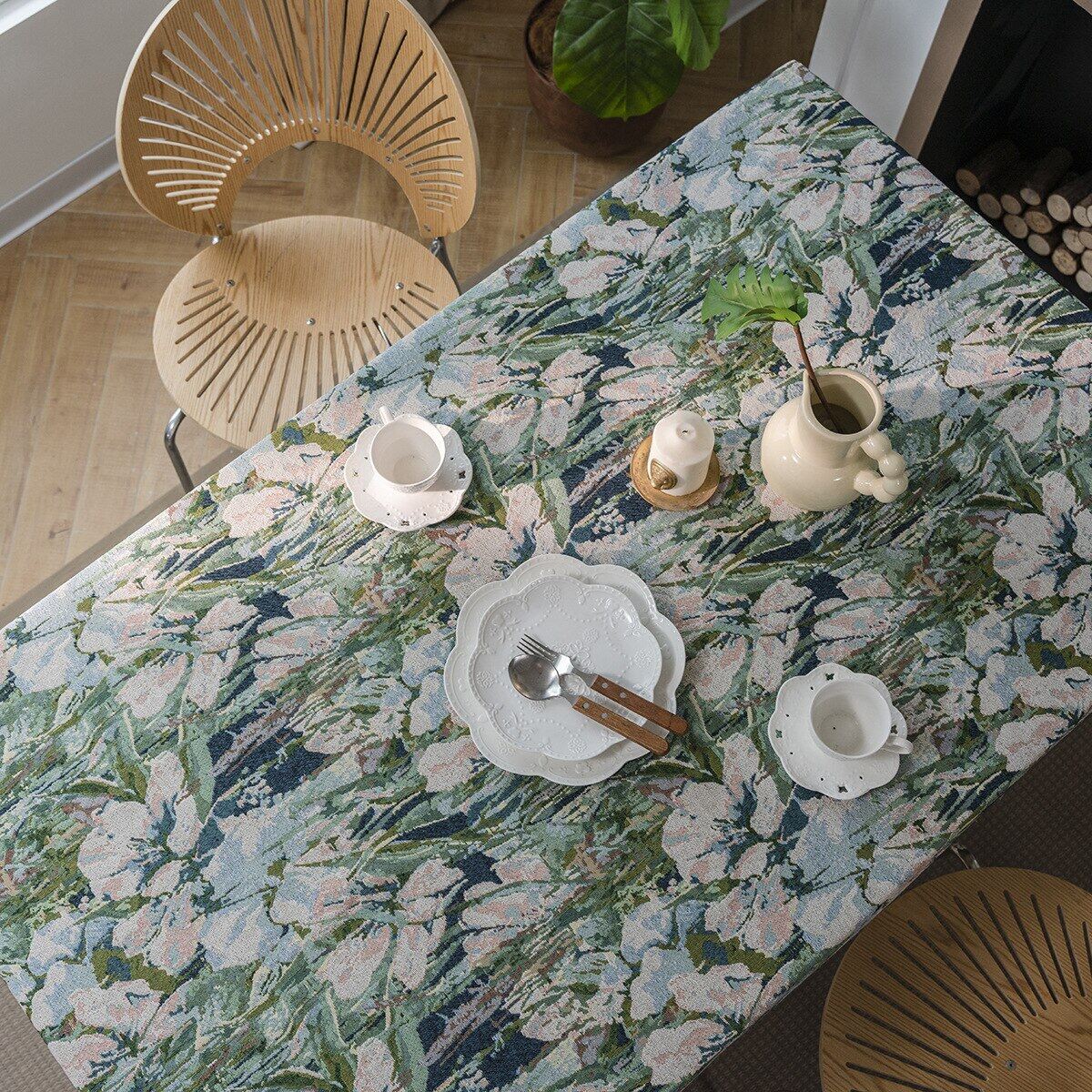 Bohemian Table Cloth Tea Table Decoration Flower/Butterfly Blue Jacquard Dining Tablecloth Rectangle Thick Table Cover For Kitchen Dining Room Party New Year Christmas Holidays Picnic Decoration