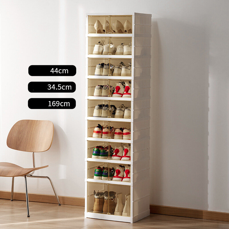 Installation-free shoe box, transparent shoe box, shoe cabinet storage box, red plastic storage folding rack