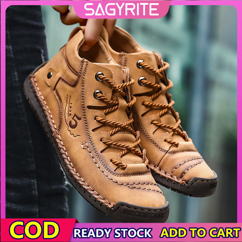 Sagyrite big size 38-48 men genuine leather boots casual shoes for men outdoor sneakers hiking shoes for men