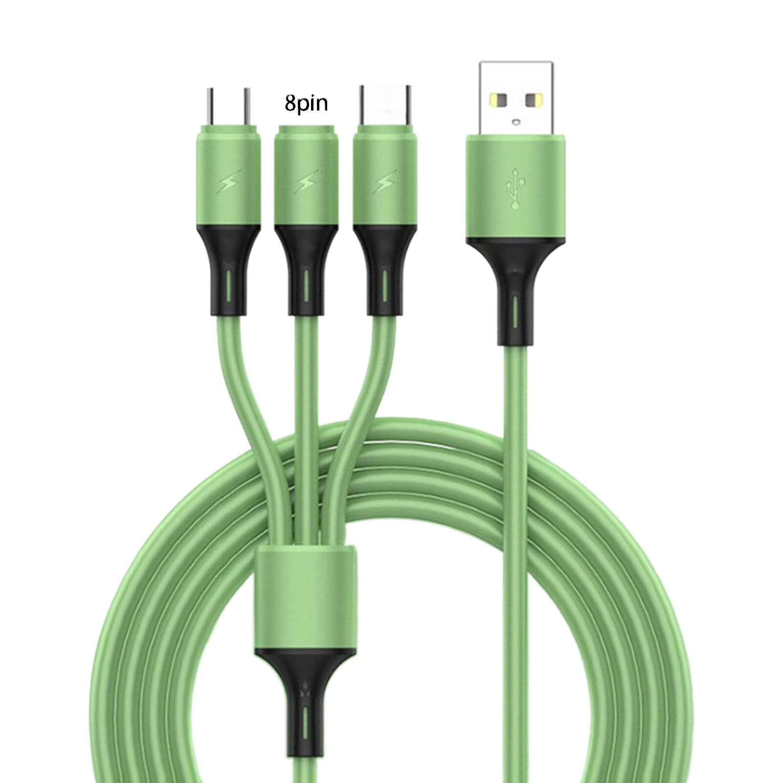 Data Cable Universal Fast Charging 3 in 1 Liquid Silicone 8-pin Micro USB Type-C Charging Cable for Office Data Cable Safe