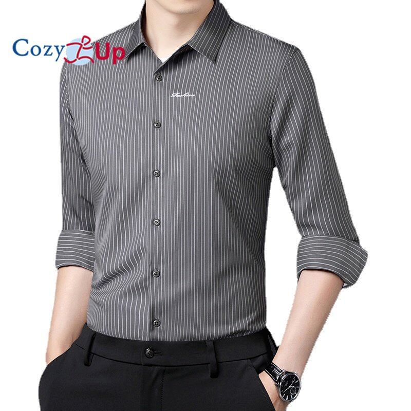 Cozy Up British Style Long Sleeve Shirt Slim Striped Batik Polyester Lapel