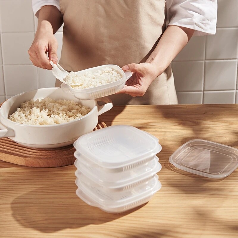2pcs Rice Sub Packaging Fresh-keeping Box Frozen Heated Microwave Oven Vegetable Rice Separate Rice Sub Packaging Box Kitchen Tools