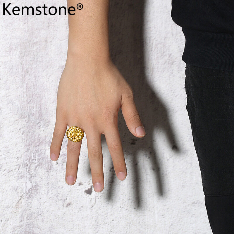 Kemstone Luxury Stainless Steel Gold Plated Anchor Ring For Men Jewelry Gifts