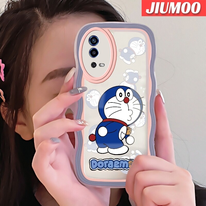 Jiumoo case for oppo a55 4g a54 2021 4g case mischievous doraemon pattern colour wave border soft clear tpu shockproof phone cases precision hole camera casing wear resistant silica gel protective cover