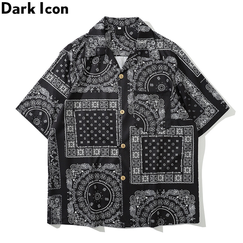 Dark Icon Bandana Full Printed Hawaiian Shirt 2024 Summer Vintage Shirts Men Street Shirts for Men