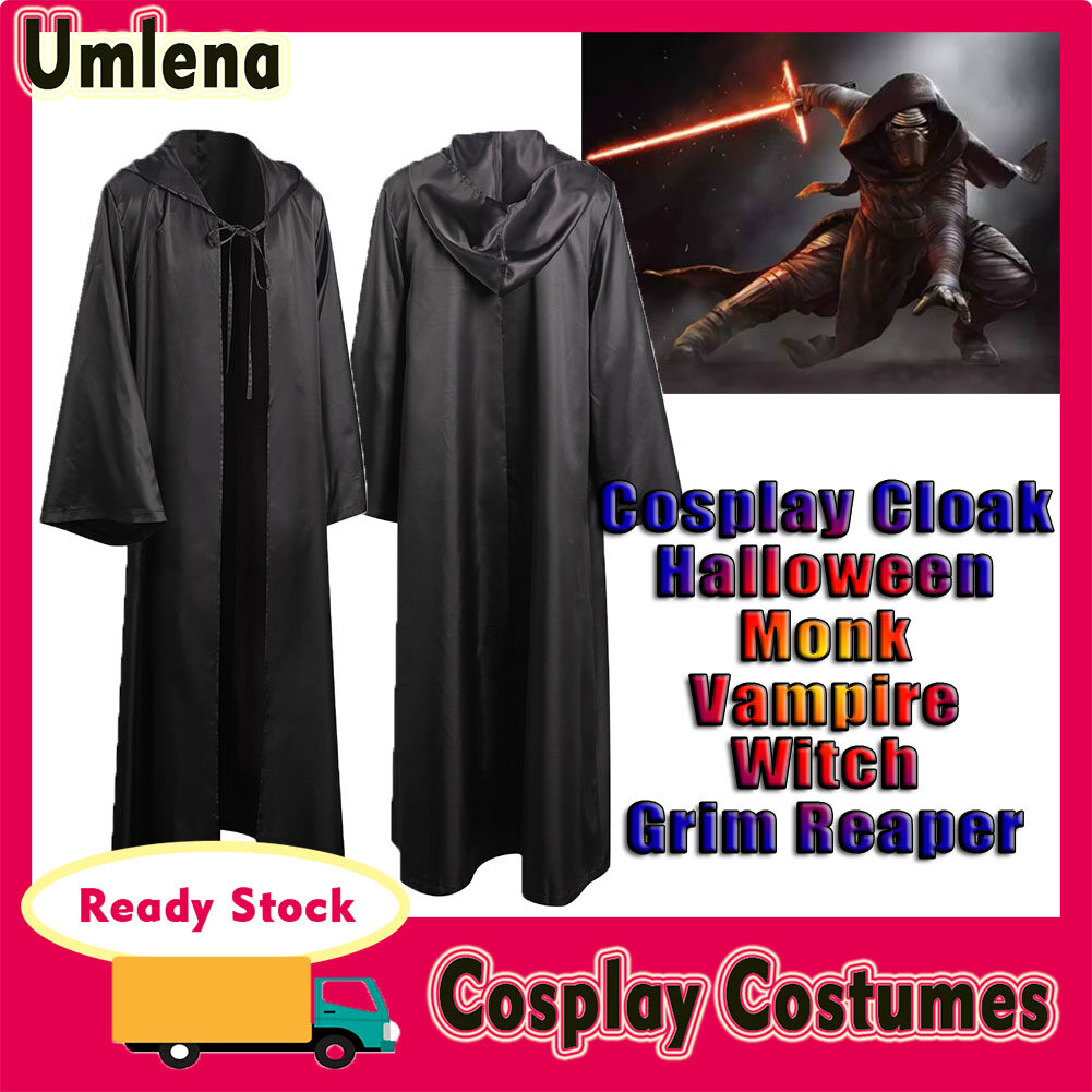 Umlena Hooded Robe Costume for Adults Unisex Cosplay Cloak for Halloween Monk Vampire Witch Grim Reaper