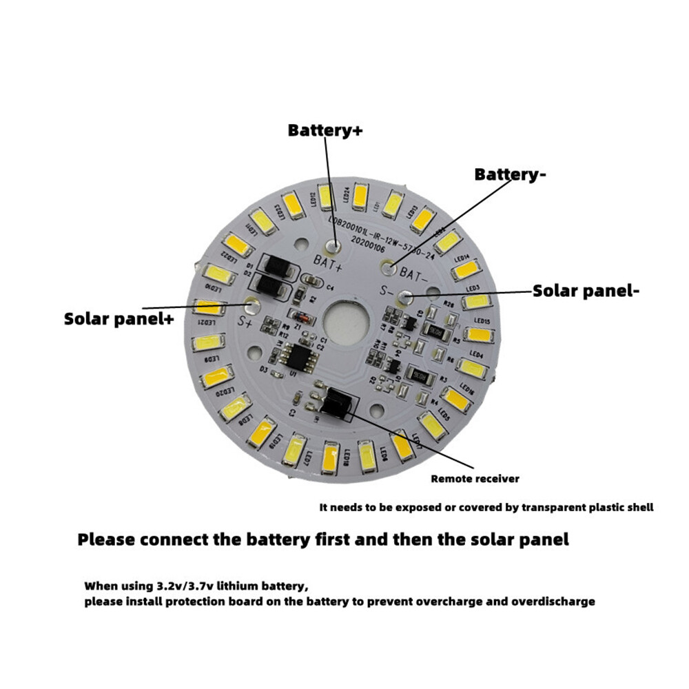 DM Nguồn Đèn LED Năng Lượng Mặt Trời Hai Màu 3.2V 3.7V Hình Tròn Đèn Trần Năng Lượng Mặt Trời 12W Tấm Điều Khiển Từ Xa Cho Đèn Sân Năng Lượng Mặt Trời