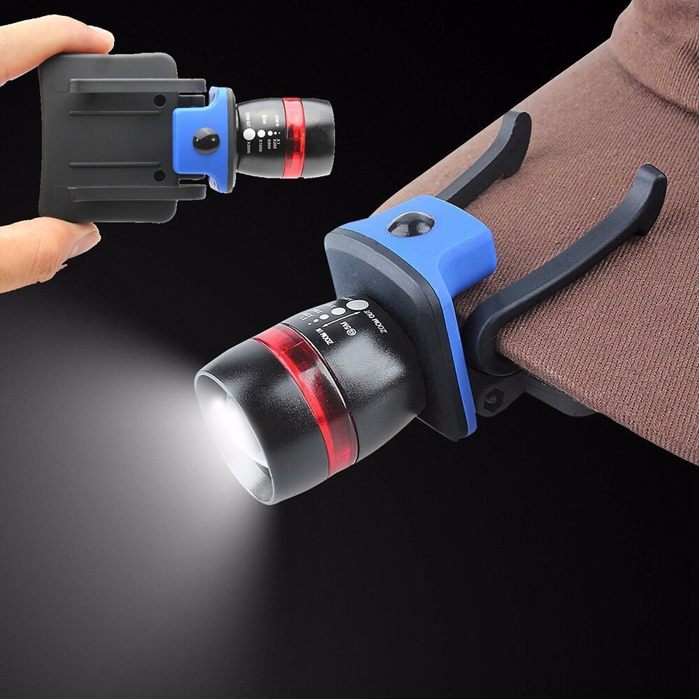 Soccerhouse Portable LED Clip-on Cap Flashlight Strong Light Zoomable Long Range Hat Lamp For Caving Camping