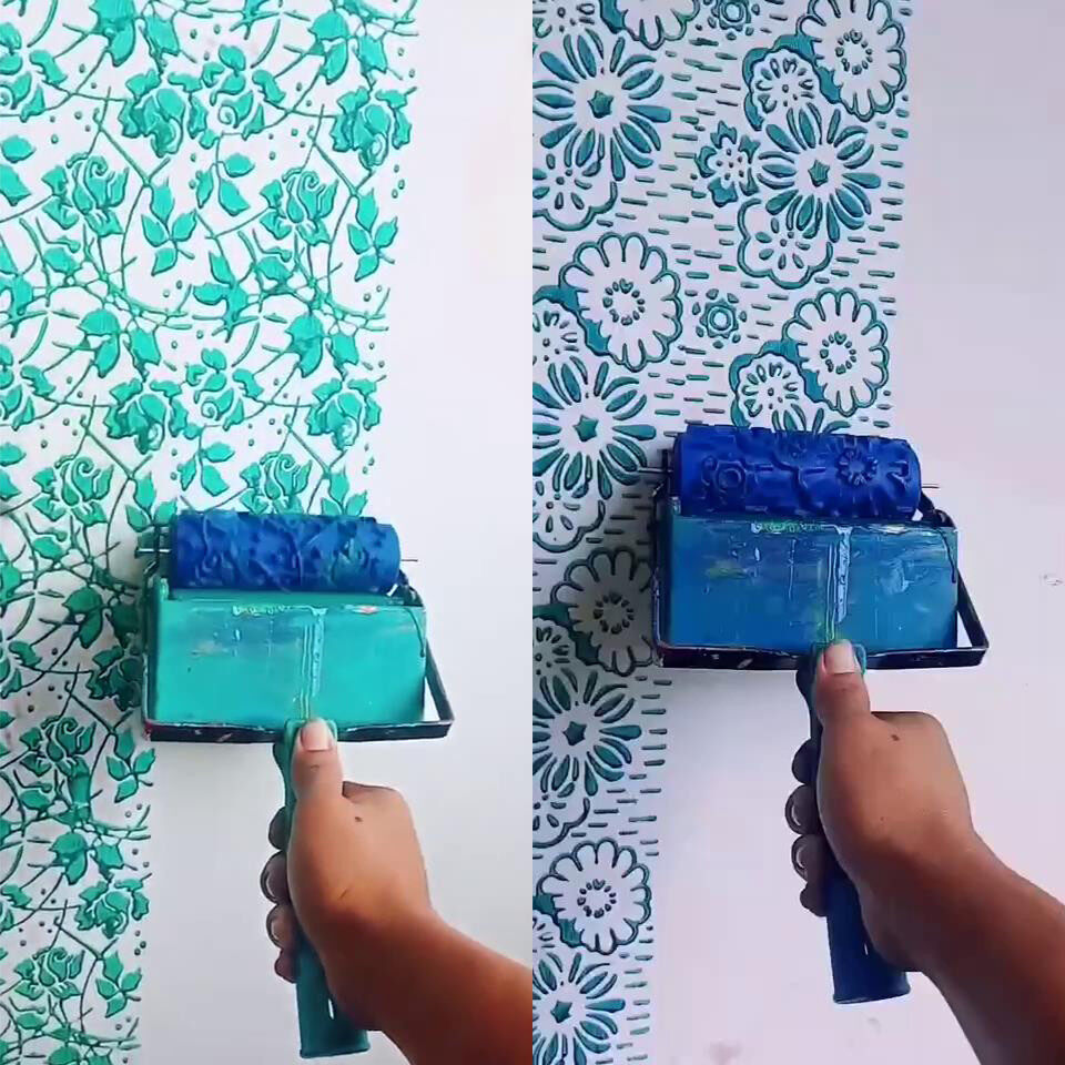 Roller And Patterned Paint Machine Wall Tools 5" Rubber Roller Brush Tool Set 3D Pattern Wallpaper Room Decor Painting Machine