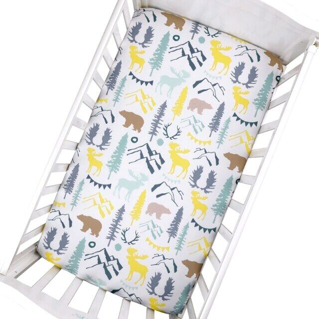 Newborn Baby Fitted Crib Sheet Infants Cot Mattress Cover Cartoon Printed Bed Sheet Soft Breathable Stretchy for Unisex Baby