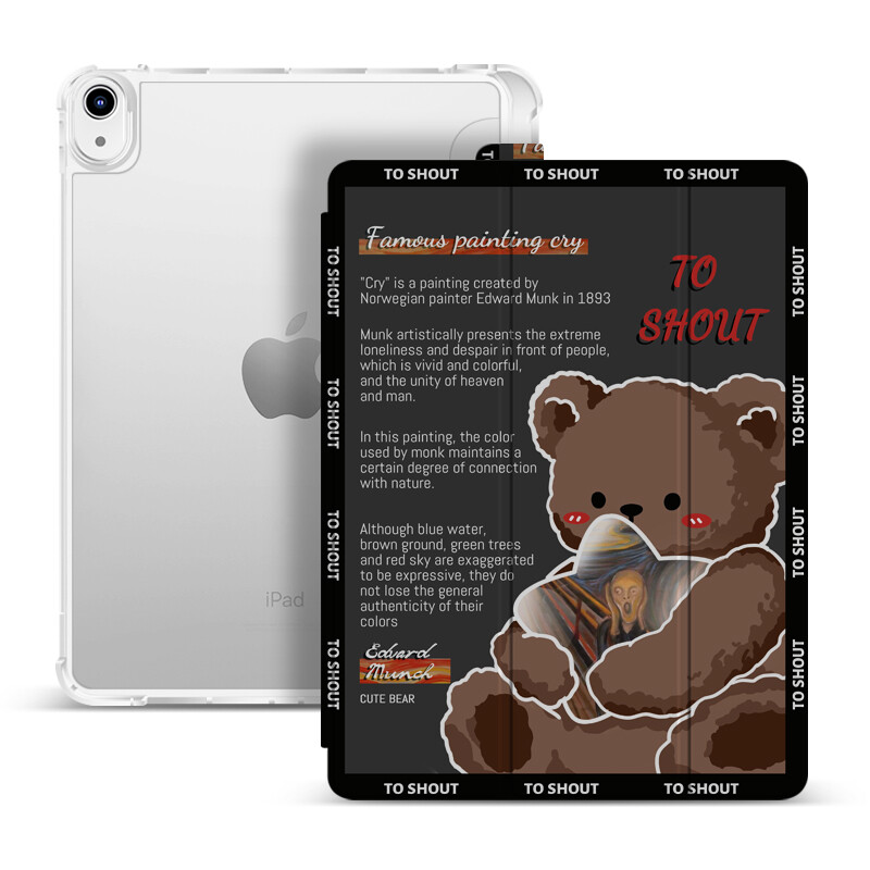 ZOYU iPad case Cartoon bear pattern case Silicone soft cover With pencil slot Compatible with Apple iPad 2020 2021 Pro 11 12.9 iPad 9.7 5th 6th 2017 2018 iPad 10.2 7th 8th 9th generation iPad mini 5 mini 6 iPad Air 4 cover Anti-fall Cute kids girl boy。