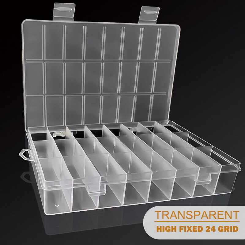 Practical 24 Grids Compartment Plastic Storage Box Jewelry Earring Bead Screw Holder Case Display Organizer Container