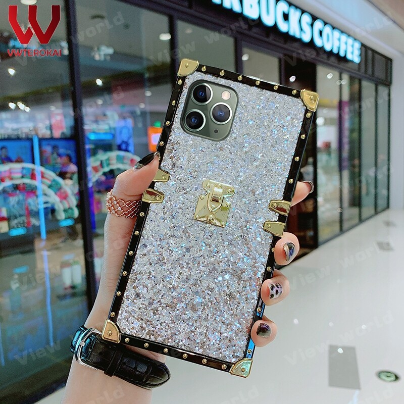 VWTEROKAI Luxury Bling Glitter Diamond Square Case For iphone 15 pro max 15 plus 11 pro max iphone 12 pro max iphone 13 pro max iphone 14 pro max iphone 7 8 plus XS MAX iphone 6 6S plus Soft Silicone Lady lovely Back Cover Case