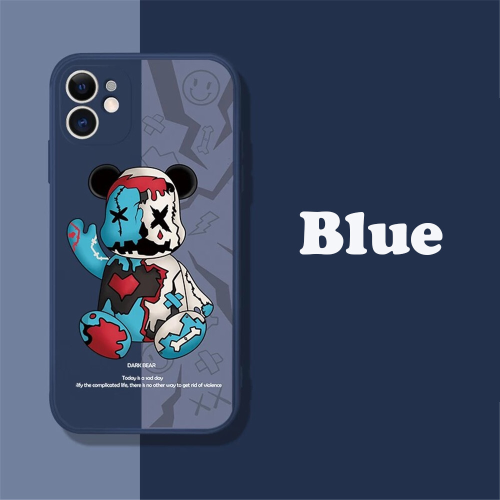 Side Pattern Lens Protection Silicone Cover for Iphone XR XS Max Casing 7 8 Plus 11 12 13 14 Pro Max Back Cover Cute Cartoon Colorful Bear Phone Case for Boy and Girl
