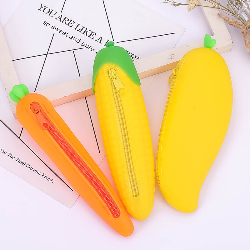 Creative Fruit Shape Silicone Pencil Case Cartoon Large Capacity Pencil Case Student Storage Stationery Bag