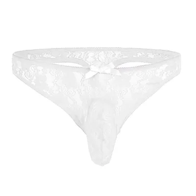 Men Lingerie Floral Lace Semi See-through Bikini Briefs T-back Underwear COD