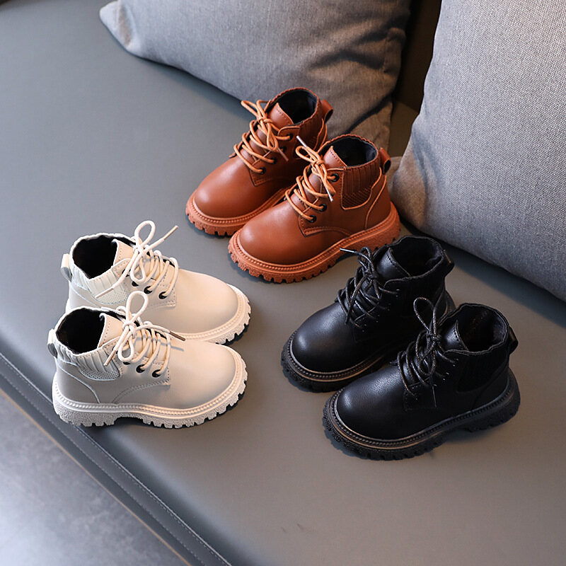 Martin Boots for Kids Boys Girls Walking Shoes British Fashion Tide Leather Short Boots Soft Bottom 1-3-6 Years Old
