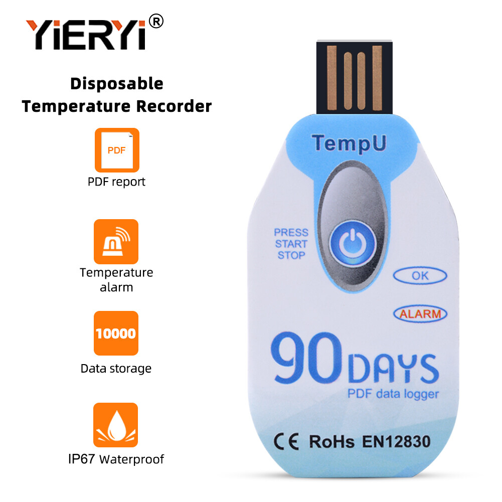 Yieryi PDF Disposable USB temperature data logger temperature recorder 90 days IP67 Waterproof