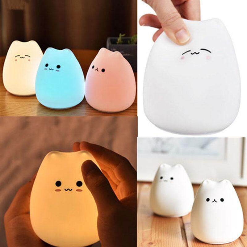 Home Life Mall LED 7 Màu Thay Đổi Ánh Sáng Ban Đêm Động Vật Mèo Silicone Mềm Phim Hoạt Hình Bé Trẻ Em Vườn Ươm Đèn Trang Trí Đèn Bàn Cho Trẻ Em Quà Tặng