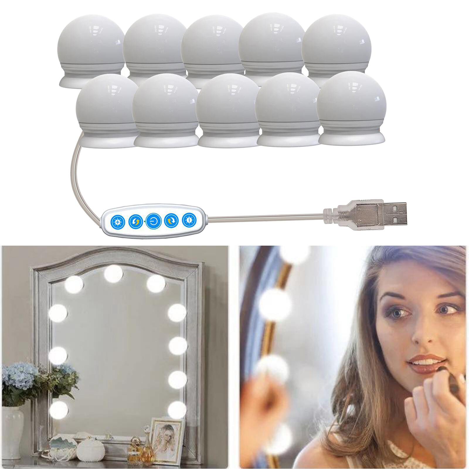 Baosity Vanity Lights For Mirror Diy Hollywood Style Makeup Lights Stick On Led Bathroom Mirror Light With Dimmer 10 Large Light Bulbs Lazada Ph