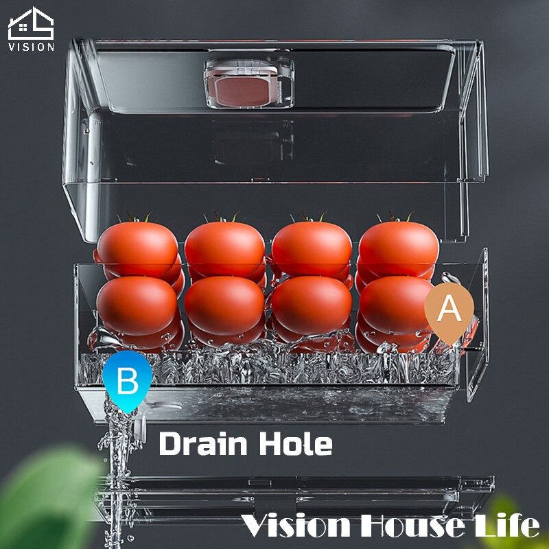 Vision Hộp Đựng Tủ Lạnh Có Thể Xếp Chồng Cho Thú Cưng Hộp Bảo Quản Tủ Lạnh Bằng Nhựa Trong Suốt Ngăn Kéo Tủ Lạnh, Hộp Đựng Đồ Thoát Nước Nhà Bếp Hộp Đựng Trái Cây Và Rau Củ Đông Lạnh