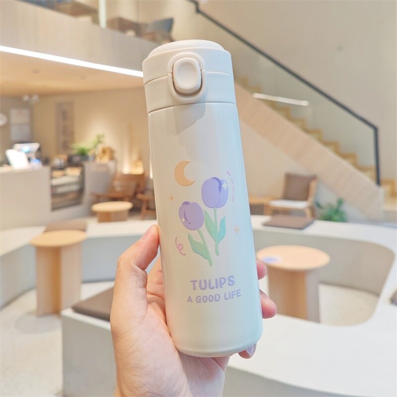 Ins Tulip Thermos Cup Gentle Style Simple 304 Stainless Steel Water Bottle