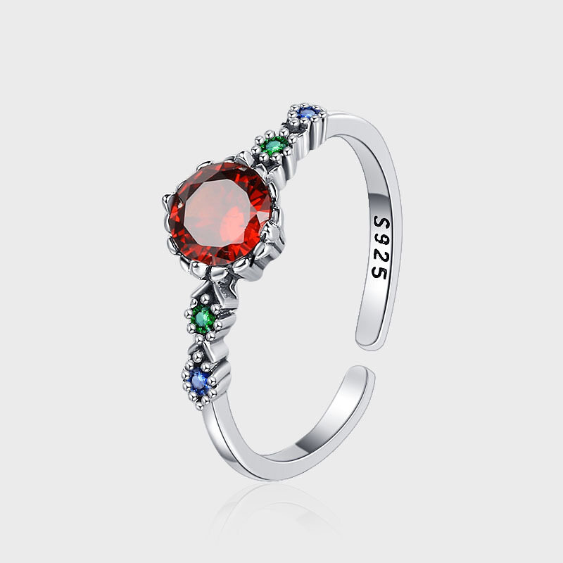 S925 Silver Colored Zirconia Ring Women Vintage Fashion Radiant Colorful Flower Open Finger Ring Index Finger Ring