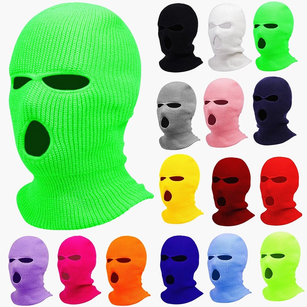 3 Pieces 3 Hole Ski Mask Knitted Full Face Cover Adult Balaclava