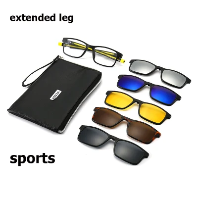 Sports Polarized Clip On Sunglasses Men Women Magnetic Square Eyeglass Frames Optical Glasses Frame With Extended Leg