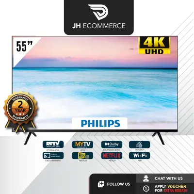 Philips 55 Inch 55PUT6654 4K UHD Smart Led Slim Frame LED TV | Youtube Netflix Wifi Bluetooth HDR 10 Plus DTTV IDTV MYTV Myfreeview Supported | 50" Televisyen
