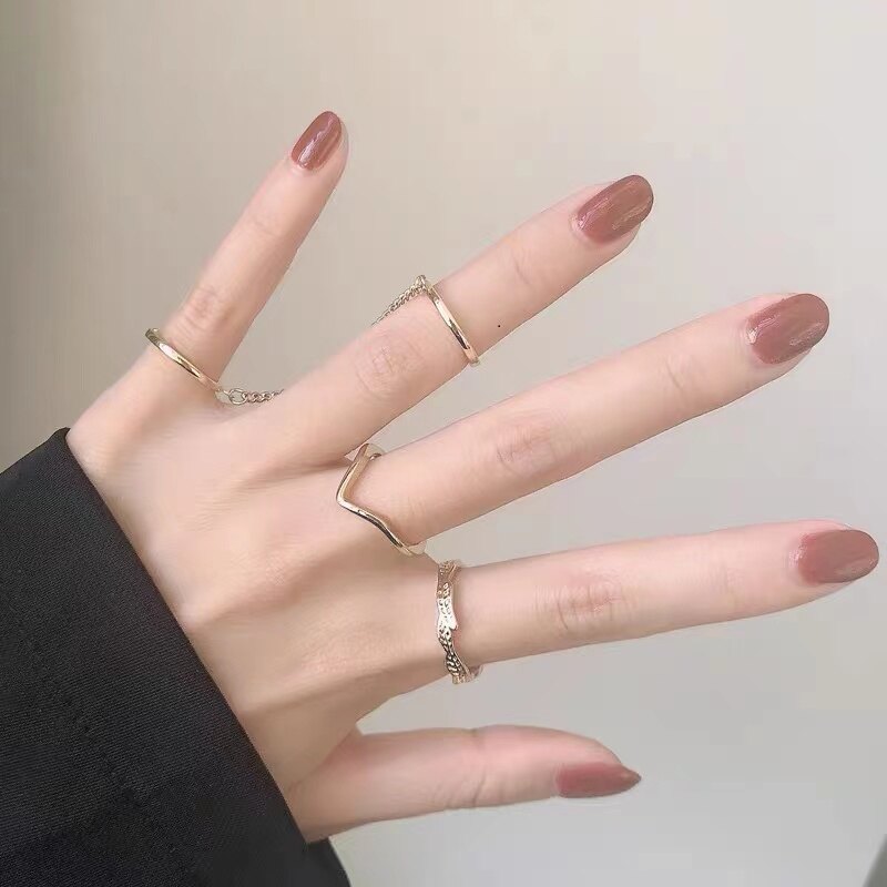 MIAOYA Fashion Six-piece Female Ring Leaf V Shape Exquisite Metal Rings Exquisite Couple Jewelry Love Gold Design