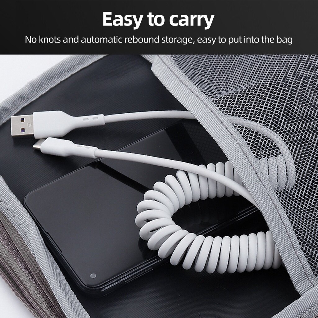 Fonken 66W 6A Car Spring Type C Data Cable for Huawei Mate 40 Pro Super Fast Charging Type-C Charge Cable For Phone