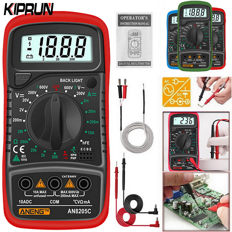 [Ready stock ] KIPRUN Digital Multimeter AC/DC Ammeter Volt Ohm Tester Meter Multimetro With Thermocouple LCD Backlight Portable  AN8205C