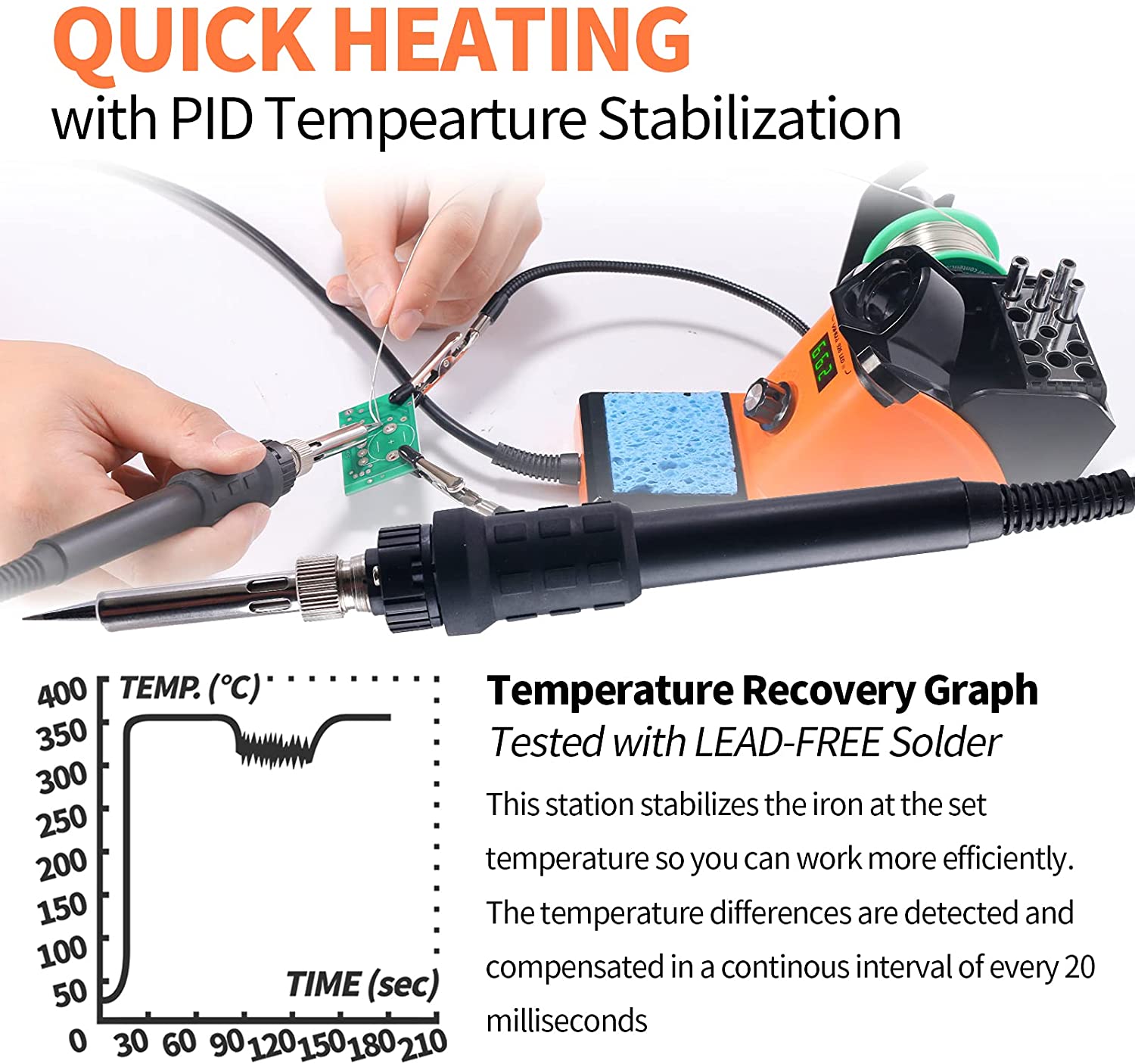 diymore [Chính Hãng 100%]  Bộ Trạm Hàn Sắt Hiển Thị Kỹ Thuật Số Nhiệt Độ Không Đổi 60W, Máy Hàn Sắt Hàn Cầm Tay Tự Động Chờ Và Ngủ, Bàn Ủi Điện Fahrenheit Chuyển Đổi Đa Chức Năng, Điều Chỉnh Nhiệt Độ 90-480 ℃