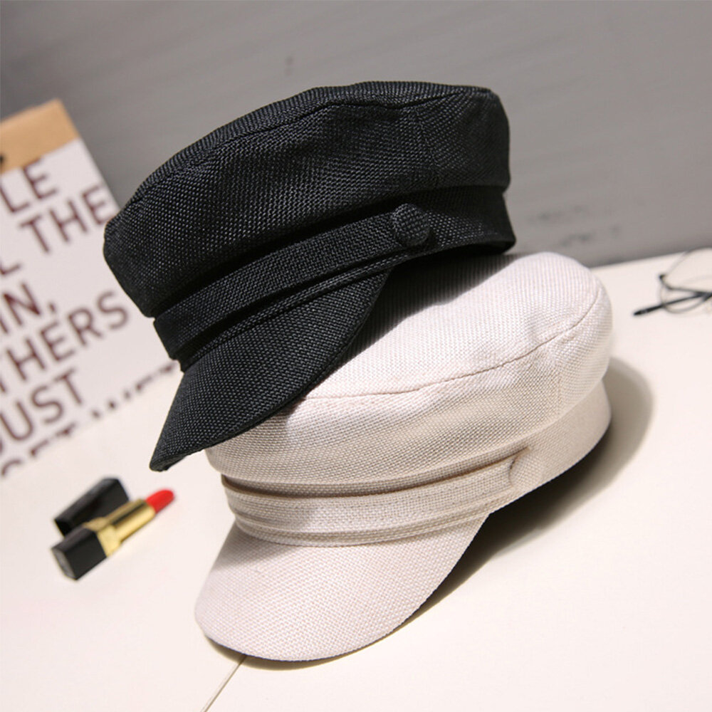 Ladies Autumn Summer Cotton Linen Navy Hats Flat Cap Berets Octagonal Cap