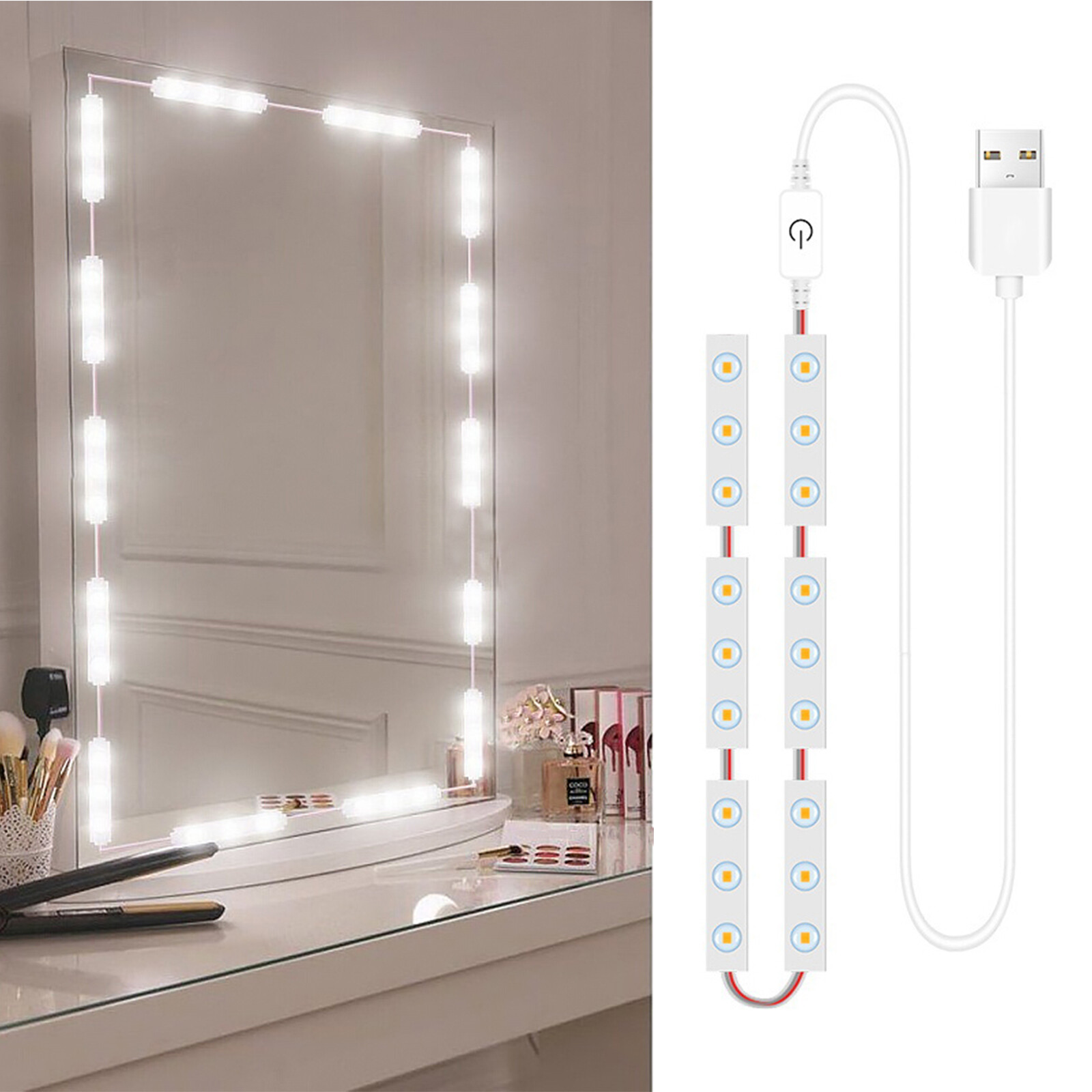 LED Makeup Mirror Lights 42LEDs Dimmable Touch Control Vanity Mirror Lights Bathroom Mirror Light with USB Cable LED Strip Lights Dressing Mirror