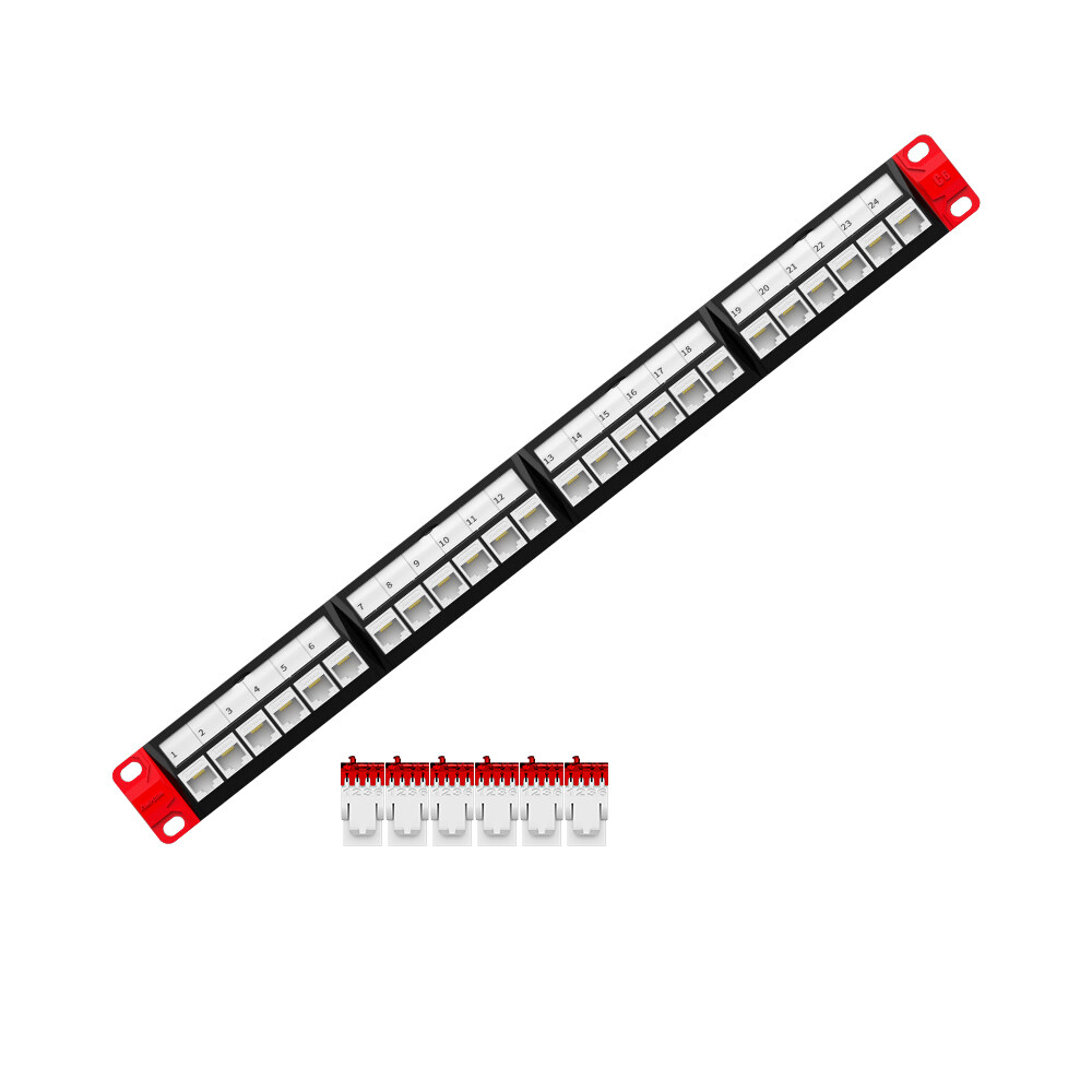 Patch Panel, 24Port ToolLess RJ45 UTP Keystone Jack Patch