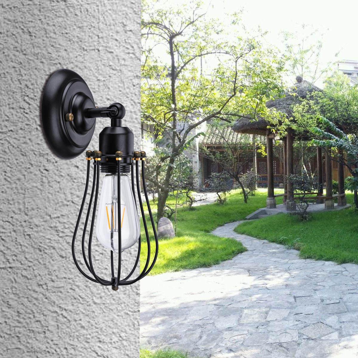 Dây Lồng Treo Tường Sconce, KINGSO 2 gói Công Nghiệp Đen Mini Lồng Sắt Vintage Phong Cách Tường Chiếu Sáng với 180 ° Đầu Điều Chỉnh cho Nhà Bếp, phòng khách và Phòng Ngủ, E26 Ổ Cắm